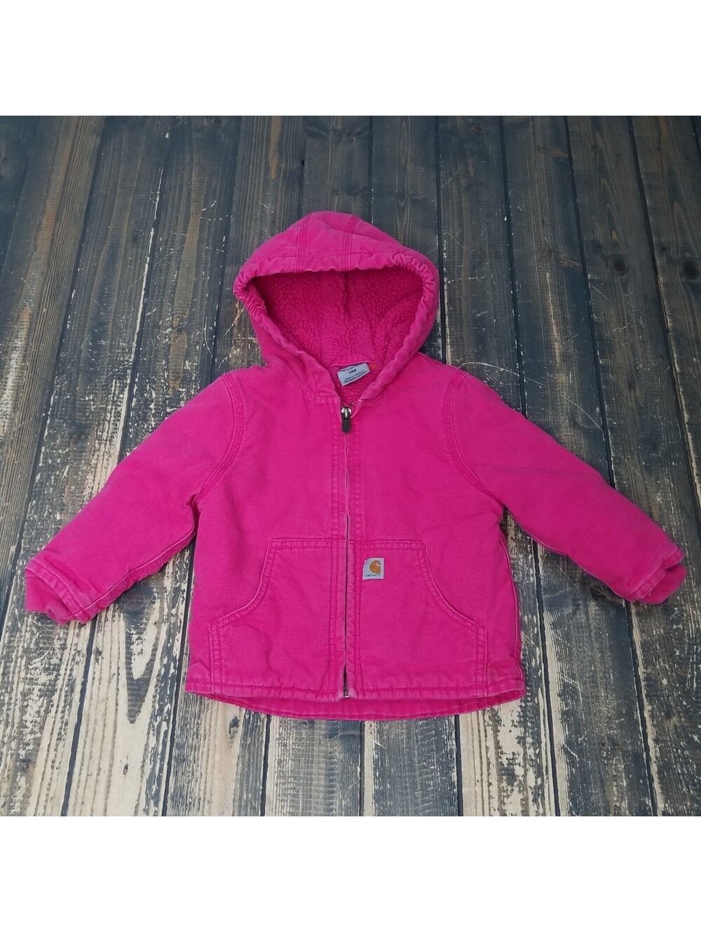 Carhartt Jacket 24M Pink Insulated Hooded Active Canvas Sherpa Coat Toddler Baby
